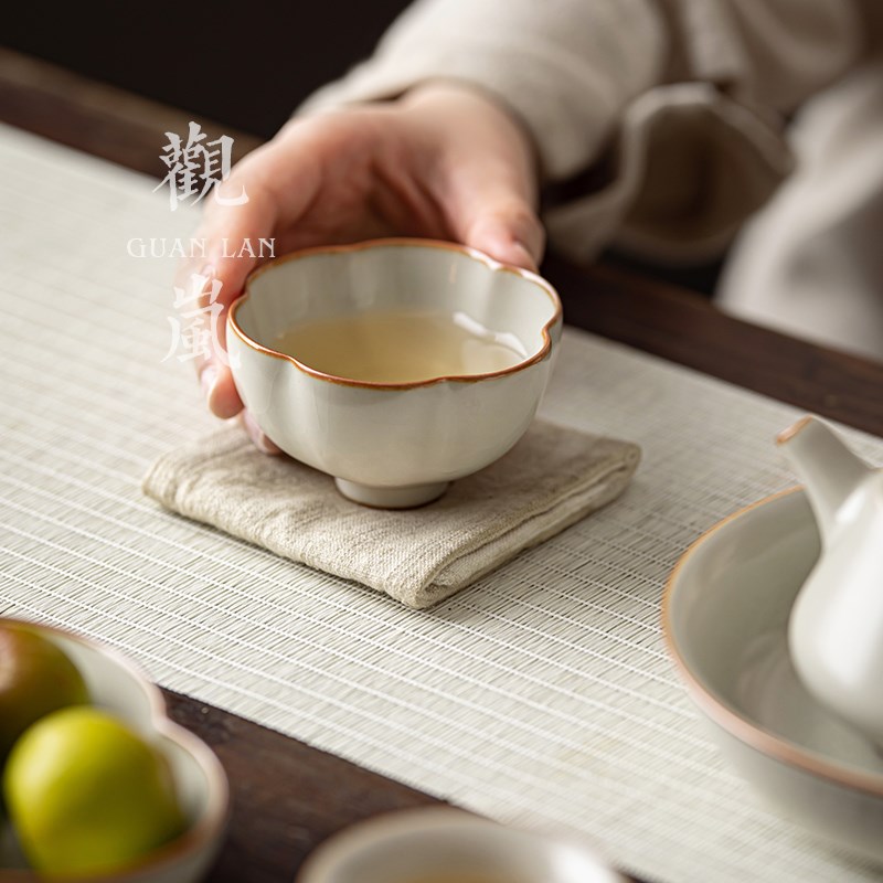 观岚中式汝窑茶杯主人杯单杯陶瓷手工汝瓷开片品茗杯功夫茶具茶盏