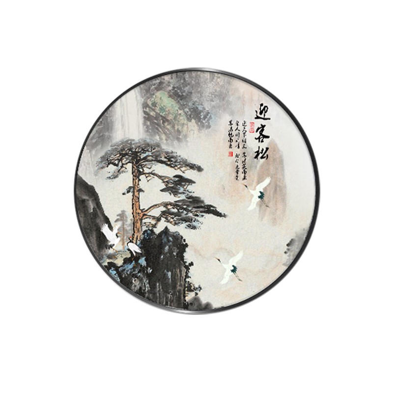 新款山水风景挂画梅花玄关圆形画新中式喜上眉梢茶室客厅墙壁网红