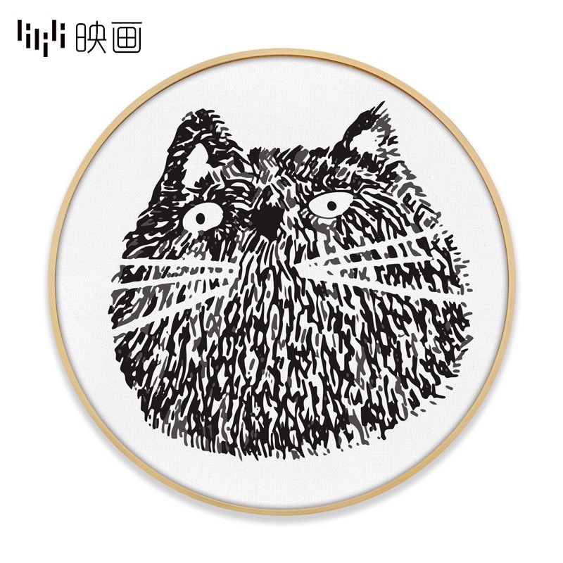 墙画装饰大脸动漫猫咪客厅餐厅画圆形装饰画卡通壁画儿童卧室挂画