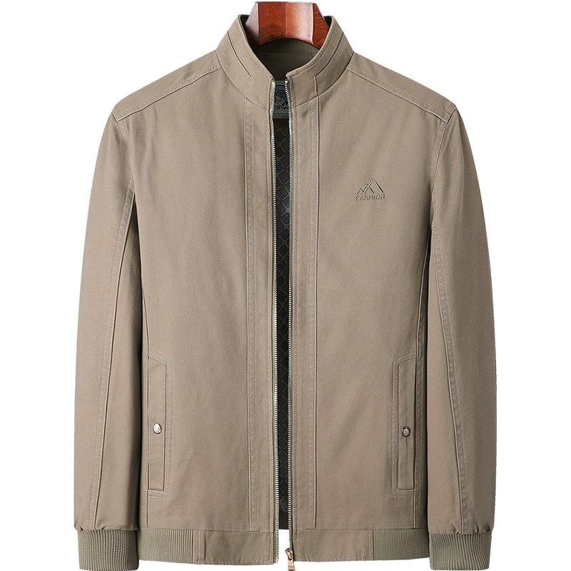 爸爸春秋装外套中年男士夹克衫立领拉链纯棉中老年人男装爷爷上衣