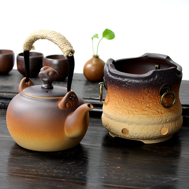 功夫茶具粗陶瓷烧水壶碳炉煮茶器火炭炉户外便携酒精炉提梁壶套装