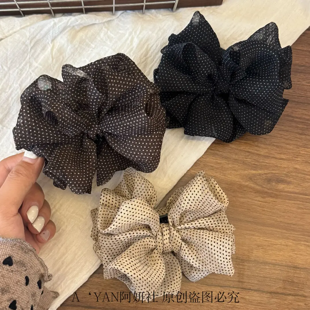 韩版雪纺波点蝴蝶结香蕉夹女气质