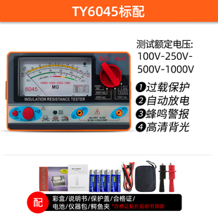 天宇 绝缘电阻测试仪 TY6018 指针式电阻表 电子兆欧表500V 1000V