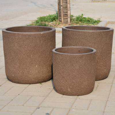 手工制作高档特大号紫砂粗陶花盆圆口直筒庭院客厅阳台落地北欧风