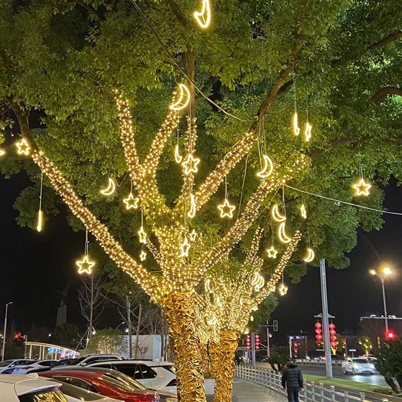 小彩灯闪灯串灯满天星灯户外树木亮化五角星星月亮灯节日挂件装饰