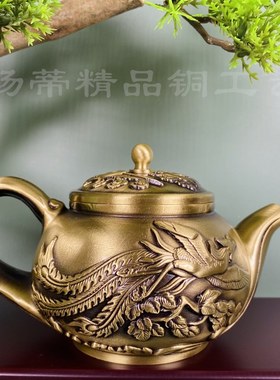 【礼盒装一壶配8杯加底座】高品质黄铜龙纹壶复古酒壶大龙凤壶摆