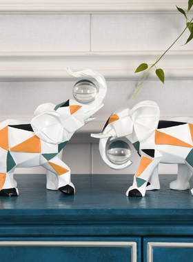 现代简约北欧风格抽象玄关几何水晶球大象摆件创意家居装饰品客厅