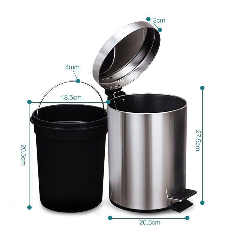 不锈钢垃圾桶圆形家用办公室大容量脚踩厨房客厅带盖静音缓降