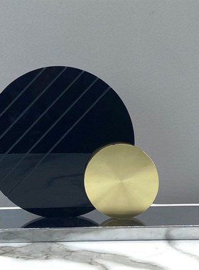 米澜达 後现代简约大理石圆盘摆件欧式金属雕塑玄关电视柜装饰品