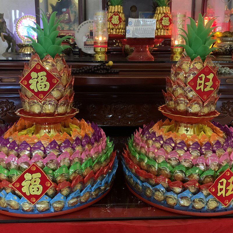 彩色莲花手工糖塔贡品拜拜供品上供殿前寺庙法会旺来莲花灯塔