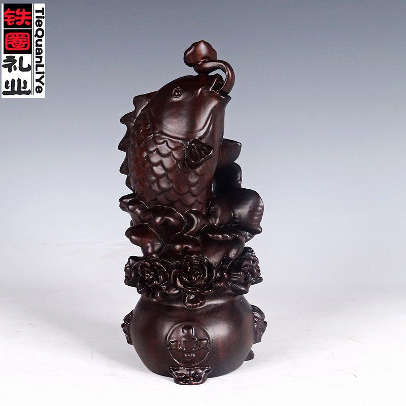 铁圈礼业木雕鱼摆件小手工雕刻工艺品家居黑檀木客厅实木木制装饰
