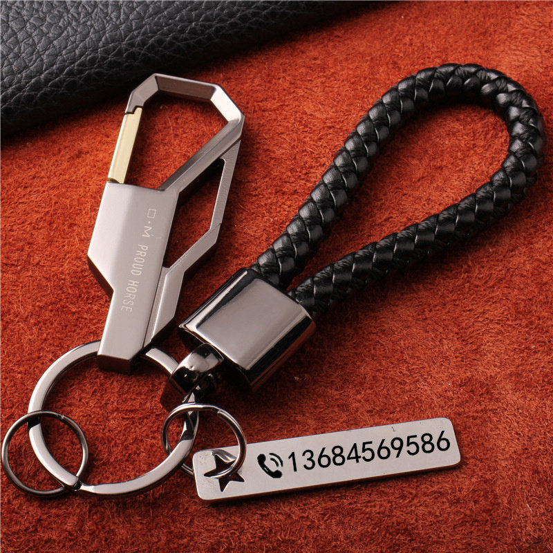 创意简约男士金属汽车钥匙扣定制激刻字防丢号码牌钥匙扣挂件圈环