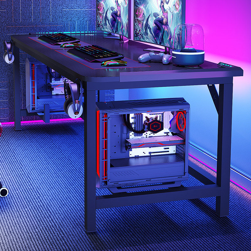 电脑桌家用台式可放主机办公游戏桌椅套装碳纤维情侣双人电竞桌子