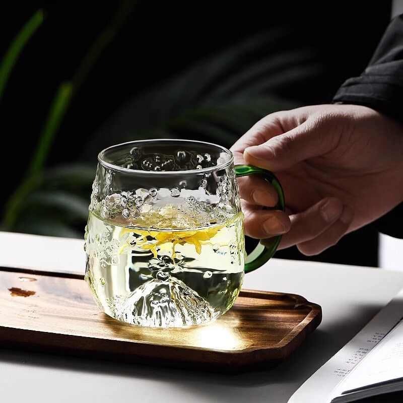 U Mi LIVING飘雪  杯具玻璃水杯耐热高温日式家用带把高档茶杯