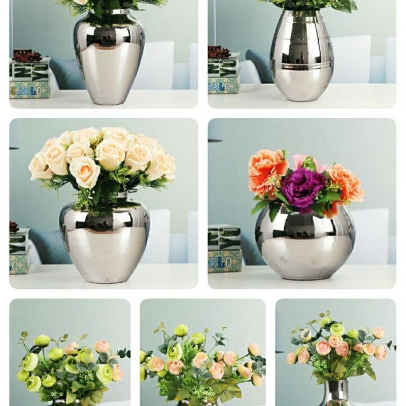 银色陶瓷插花花瓶餐桌电视柜摆设高档家居装饰品创意室内卧室艺术,家居饰品,花瓶,淘宝优惠券,粉丝福利购,淘宝优惠卷