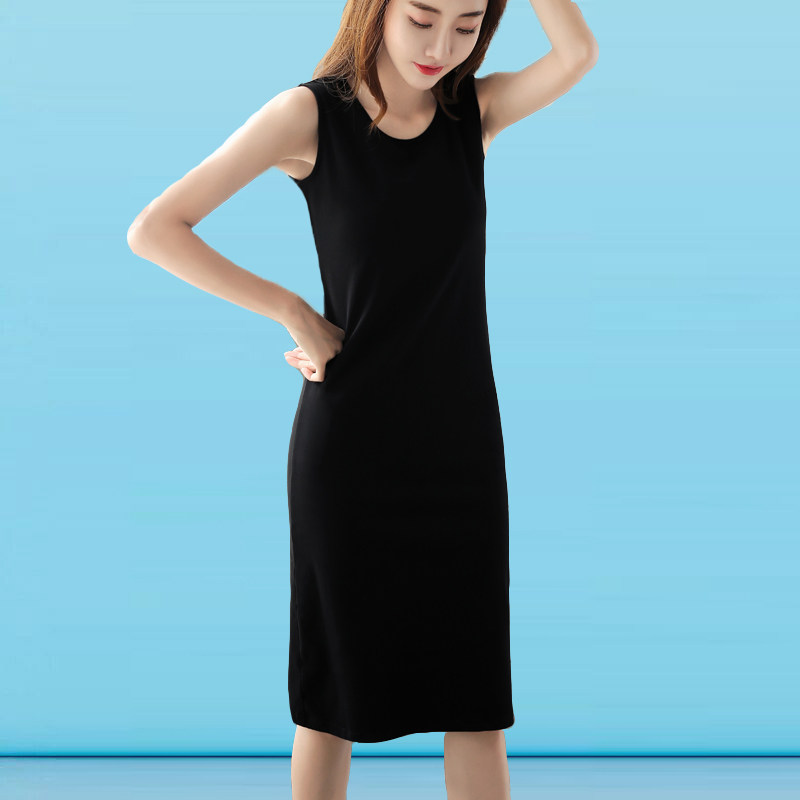 春装女2023年新款黑色打底连衣裙内搭大码吊带直筒背心无袖裙子