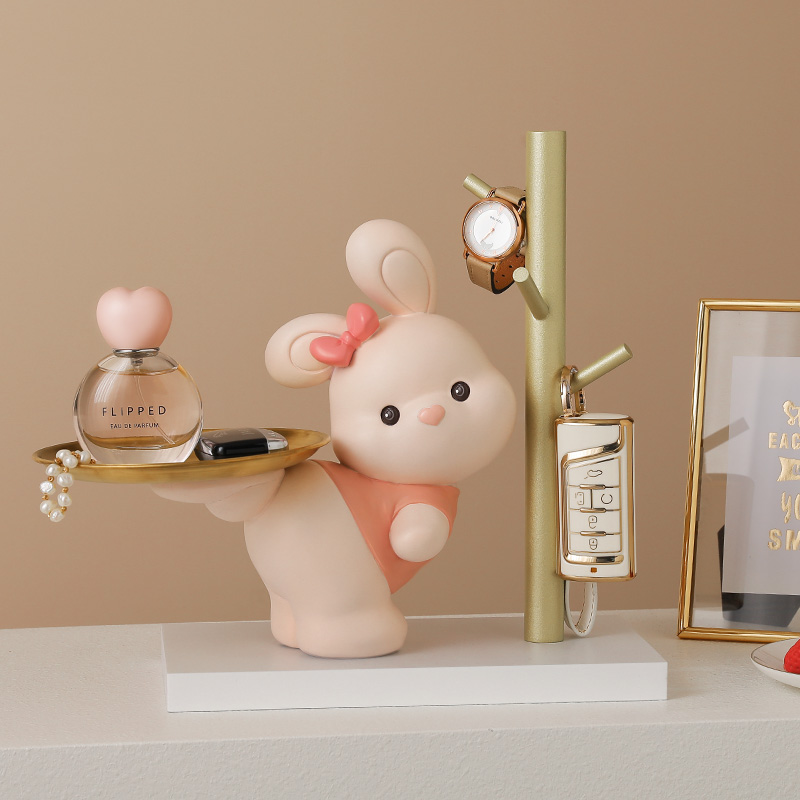 招财猫玄关钥匙收纳摆件入户家居桌面饰品托盘置物架乔迁新居礼品