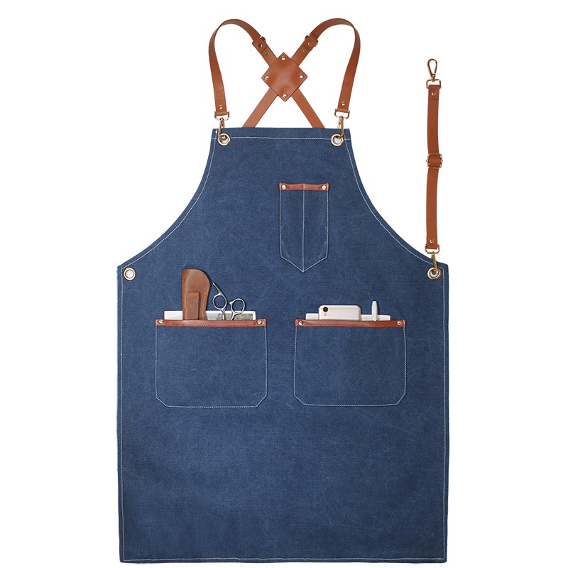 围裙定制logo印字背带式牛仔布料围腰咖啡师花店手工匠人男工作服