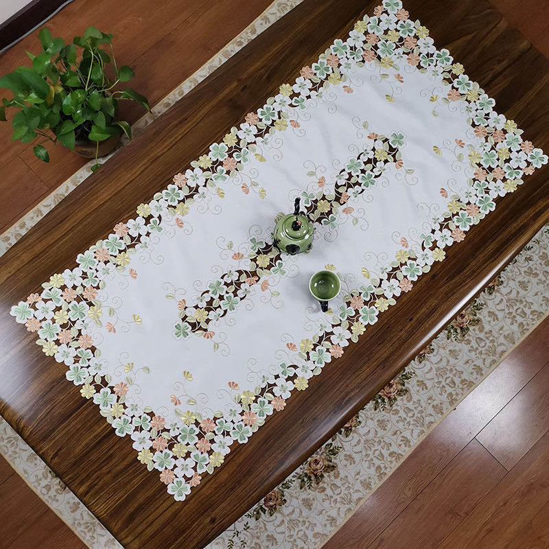 中式欧式布艺绣花长方桌布茶几巾桌垫镂空盖巾餐垫餐桌桌布桌旗