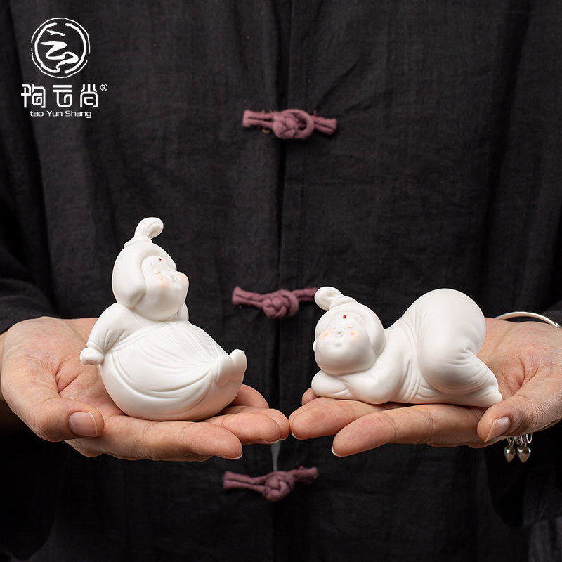 创意可爱手工陶瓷唐女笔托茶宠摆件文房用品茶搁搁笔架家居小摆件