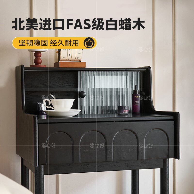 思必好法式复古风梳妆台迷你卧室小户型中古风收纳柜子床尾化妆桌