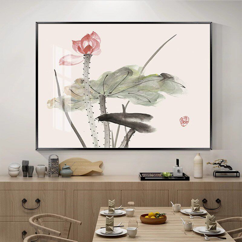 新中式餐厅装饰画吃饭厅壁画餐桌背景墙餐厅荷花茶室办公室挂画