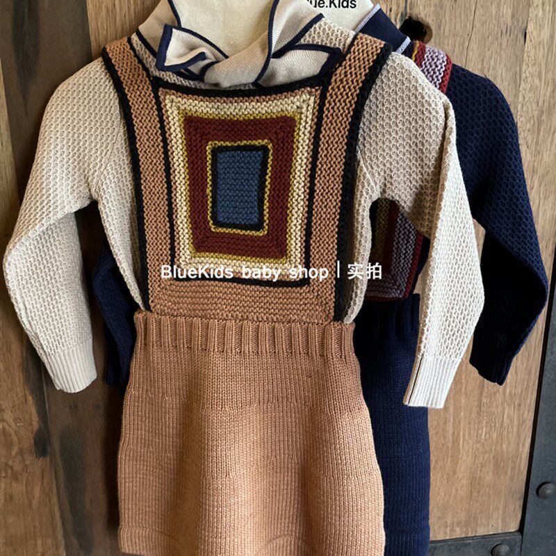 25秋冬新品 MP女童针织毛线衣打底衫百搭半身裙手工方块背带裙子