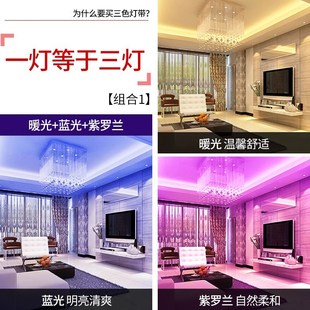 三色变光灯带自粘led软灯条220v客厅吊顶电视卧室氛围灯室外防水