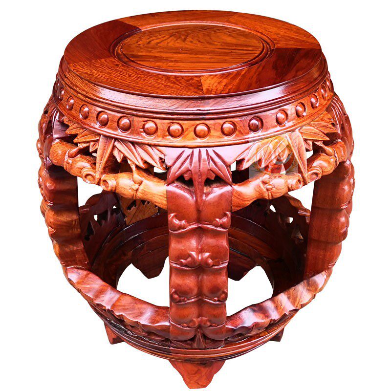 45高缅花鼓凳竹节鼓凳圆凳实木鼓凳雕花鼓凳圆形实木家俱餐桌凳子