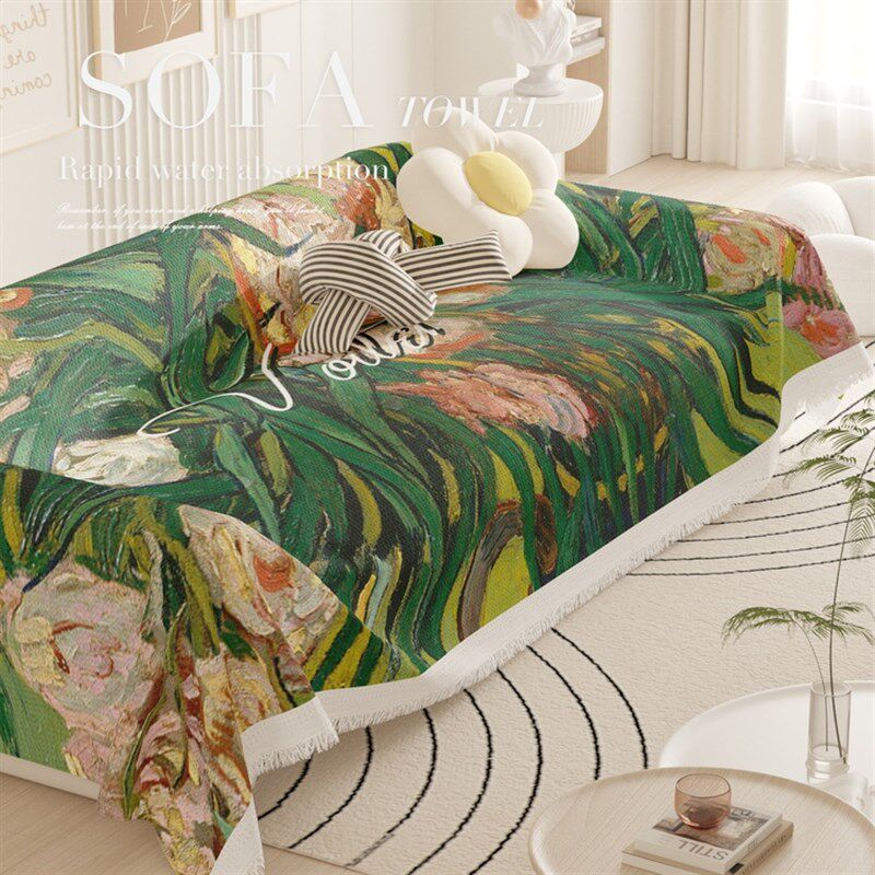 梵高油画美式万能沙发巾盖针织布全盖沙发垫套罩盖毯单三人四季通