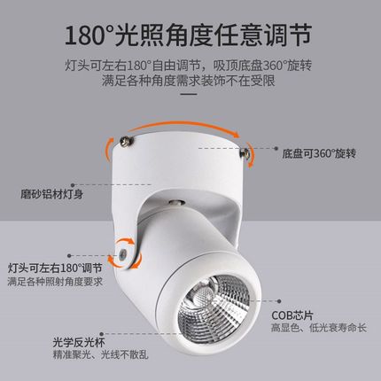 低压24V明装射灯led天花灯家用可调节角度转免开孔背景墙无极调光