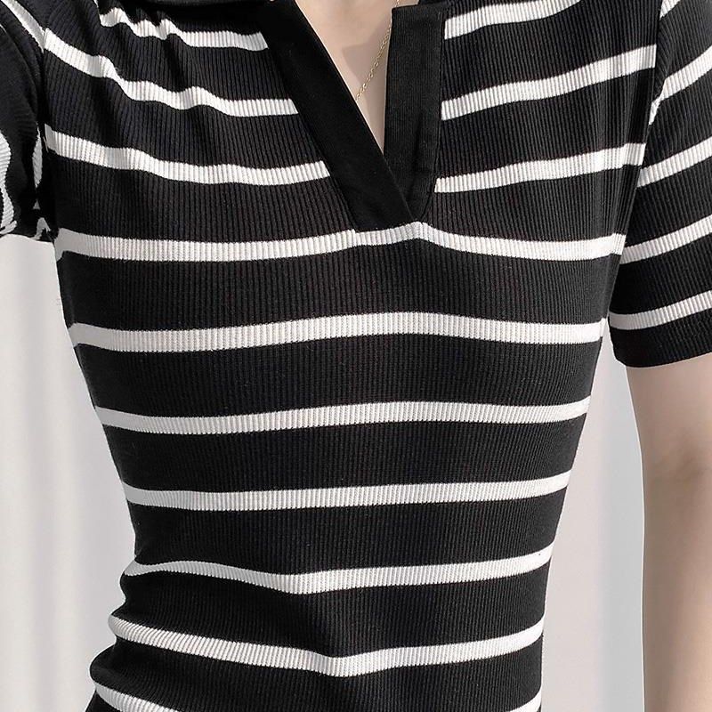 黑白条纹针织连衣裙女士短袖苗条性感长裙V领后开衩臀部裙夏天,女装/女士精品,连衣裙,淘宝优惠券,粉丝福利购,淘宝优惠卷