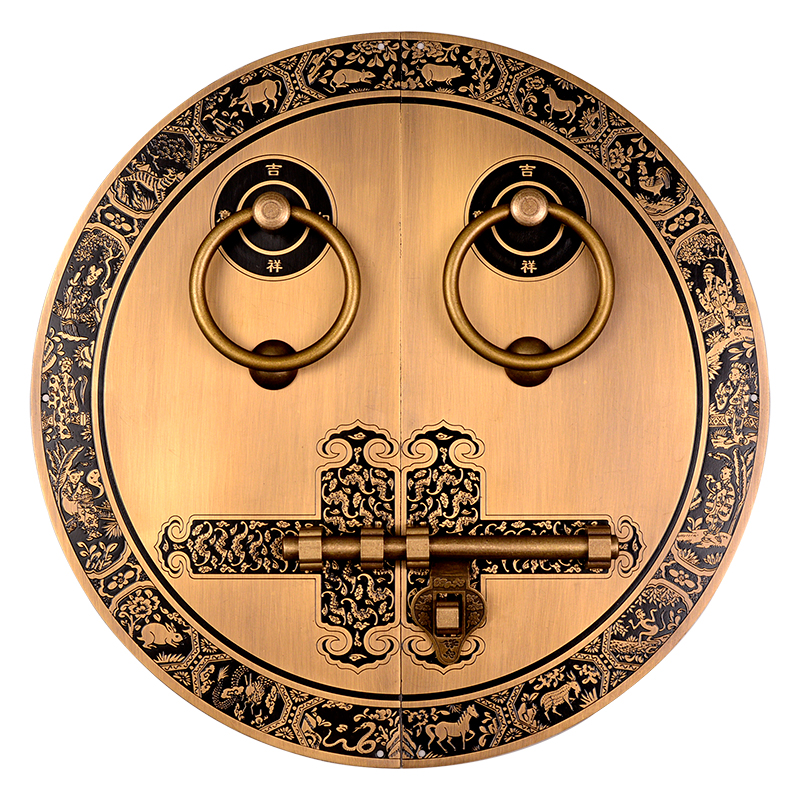 中式复古实木大门纯铜圆环把手老式木门庭院门仿古装饰铜门环拉手