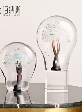 轻奢极简高档琉璃艺术玻璃摆件酒店样板房大堂办公区桌面家居饰品
