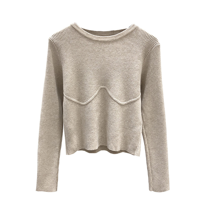 针织上衣女短款修身长袖T恤百搭黑色毛衣2021秋冬新款内搭打底衫