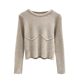 针织上衣女短款修身长袖T恤百搭黑色毛衣2021秋冬新款内搭打底衫