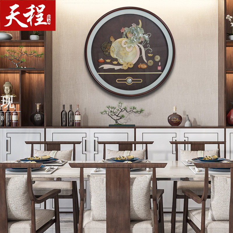 新中式玄关装饰画红色简约走廊过道客厅餐厅背景墙玉雕玉石画圆形