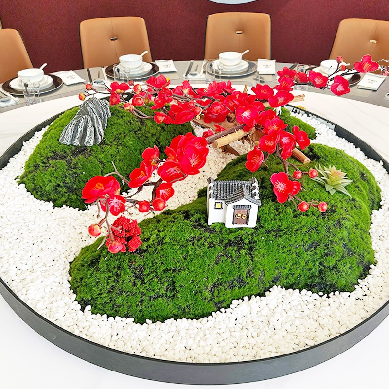 饭店餐桌花中间摆件大圆桌中间转盘摆花桌花造景包厢景观梅花腊梅