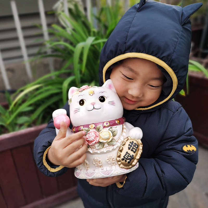 招财猫摆件陶瓷储蓄罐儿童存钱罐大号大眼猫储钱罐猫咪家居装饰品