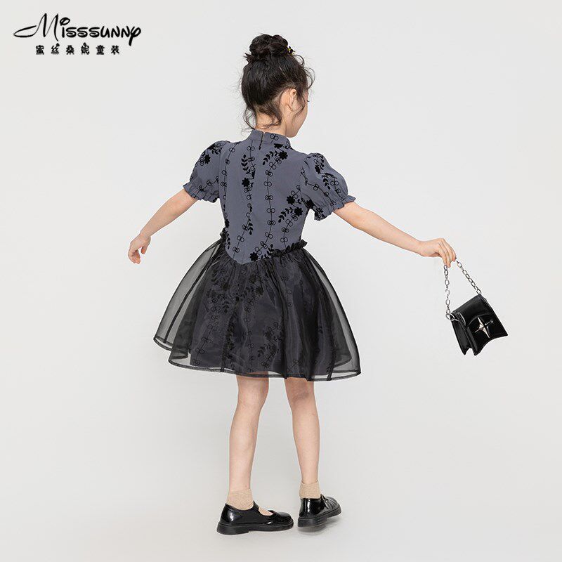 蜜丝桑妮改良旗袍碎花连衣裙母女款2024夏季新款女童仙灵轻纱裙子