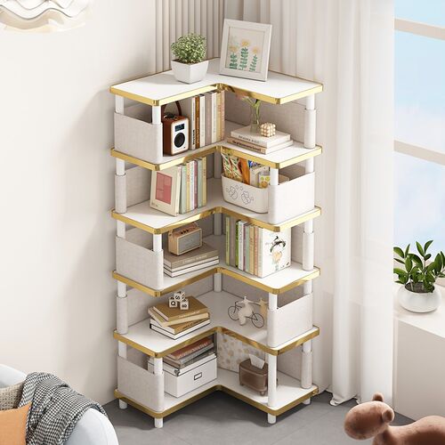 书架一体靠墙转角置物架落地收纳柜客厅卧室简易多层儿童书柜角柜