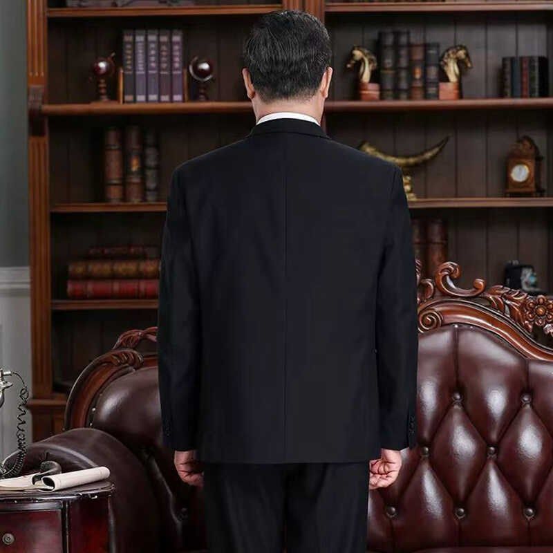 西服套装男中年商务正装藏蓝职业宽松休闲西装大码结婚礼服爸爸装