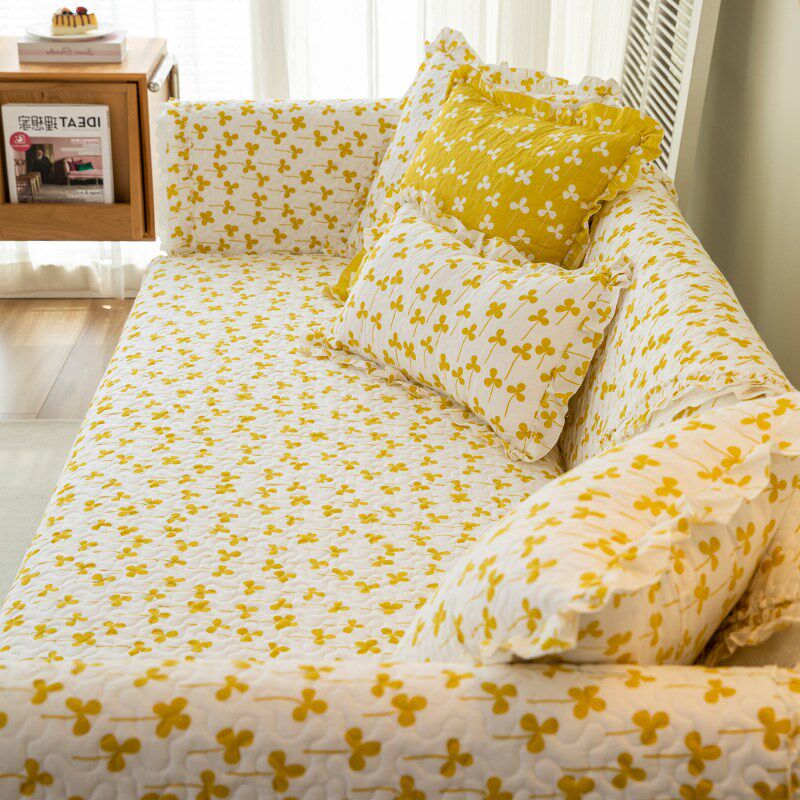 韩式小花全棉沙发垫小清新布艺套罩四季通用防滑盖布坐垫巾田园风