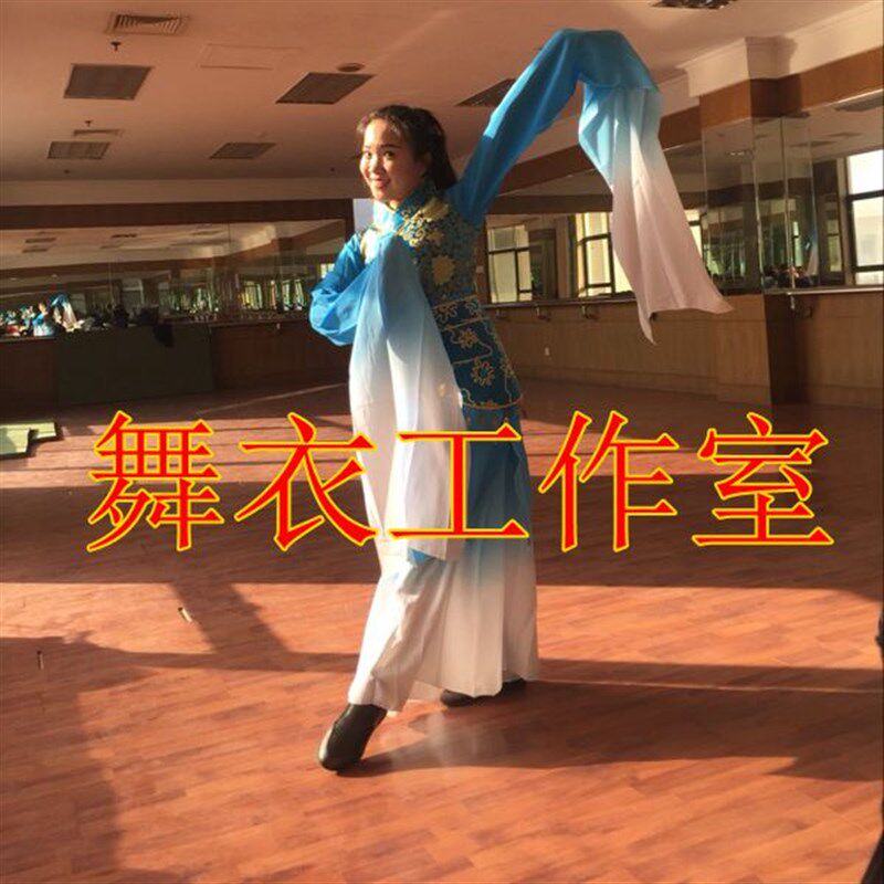 蓝色甄嬛传水袖七仙女绿色荷花裙成人舞蹈夏季惊鸿舞古典演出服装