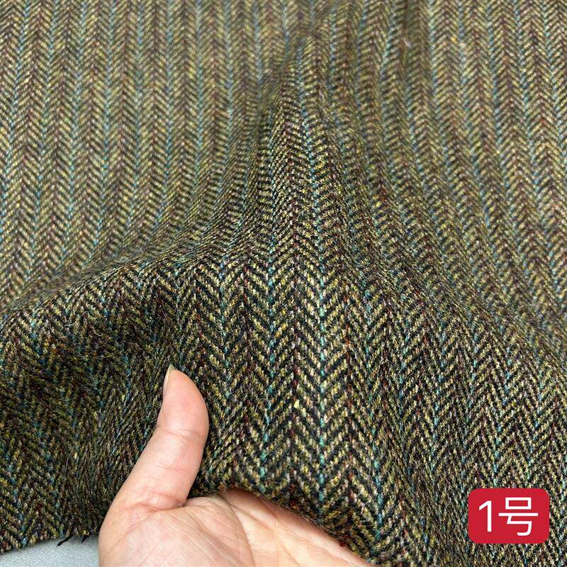 秋冬新款全羊毛人字纹格纹七彩粗纺呢布西服套装风衣大衣裤子面料