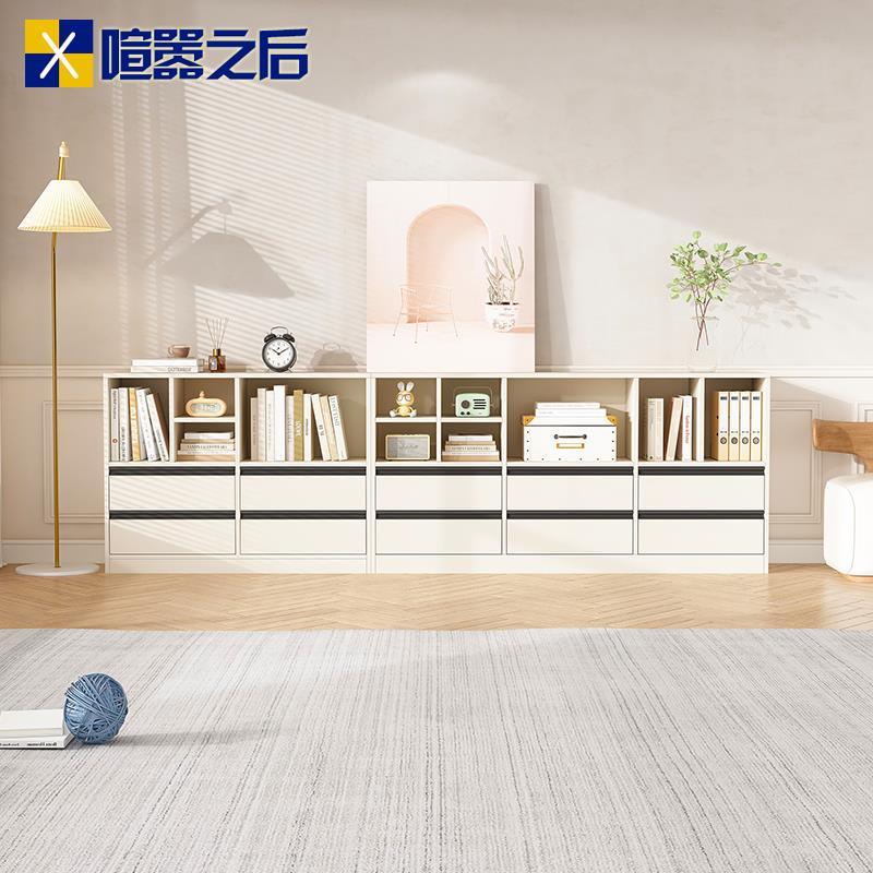 奶油风落地矮书柜日式书架斗柜组合展示柜餐边柜床尾柜玄关柜8F40