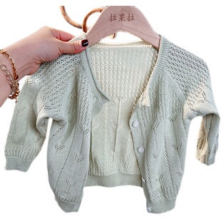 22婴儿春装宝宝针织开衫薄款夏季外套婴幼儿公主百天周岁镂空毛衣