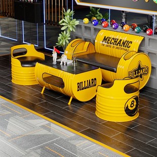 工业风油桶卡座酒吧等候区洽谈休息区商用创意桌椅茶几组合