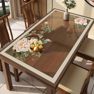 软玻璃餐桌垫透明桌布防水防油家用实木茶几桌垫餐桌桌面垫 新中式
