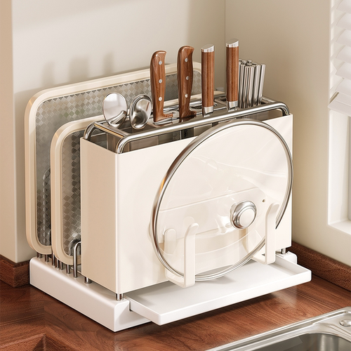 刀架置物架新款厨房菜刀菜板砧板筷子筒锅盖一体多功能刀具收纳架